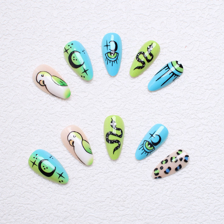 Artificial nail set with playful animal designs and eye-catching 3D designs Bowlift