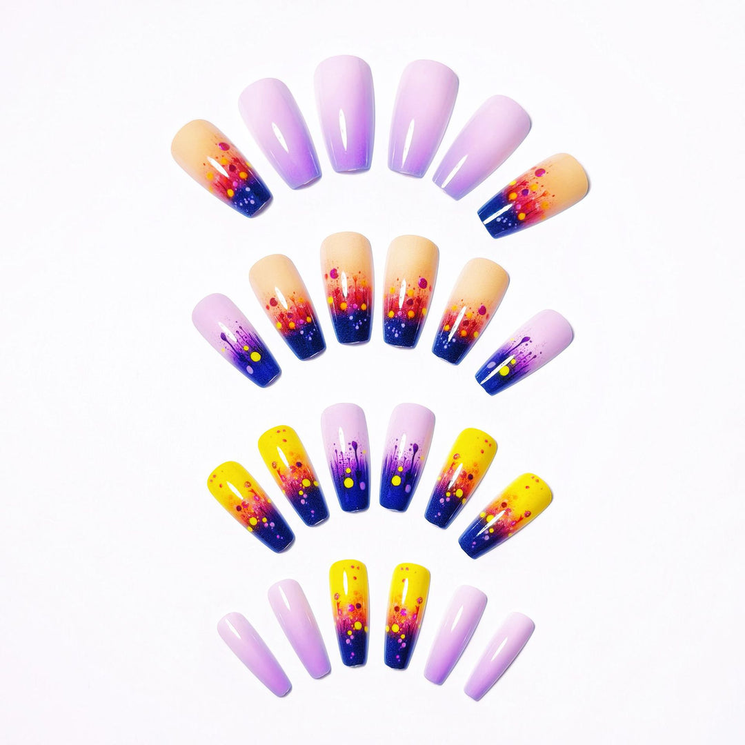 Artificial nails with vibrant gradient and splash pattern Bowlift