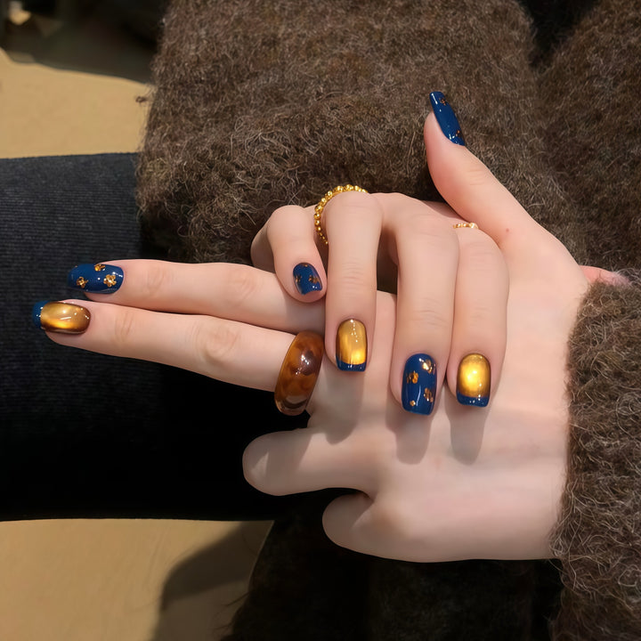 Artificial nails with elegant gradient and sparkling accents Bowlift