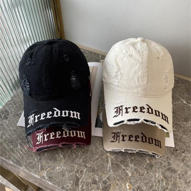 Women's Distressed Freedom Embroidered Baseball Cap Bowlift