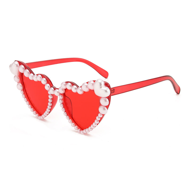 Heart-Shaped Pearl Accented Sunglasses