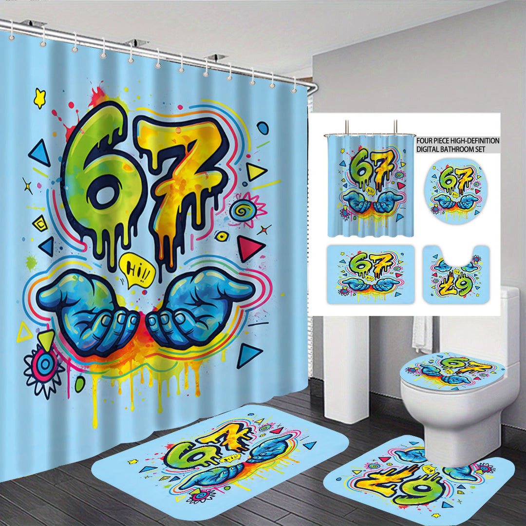 Digital Art-Themed Four-Piece Bathroom Set Bowlift