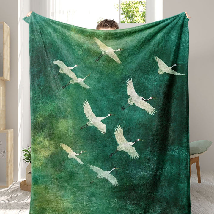 Artistic Crane Print Throw Blanket
