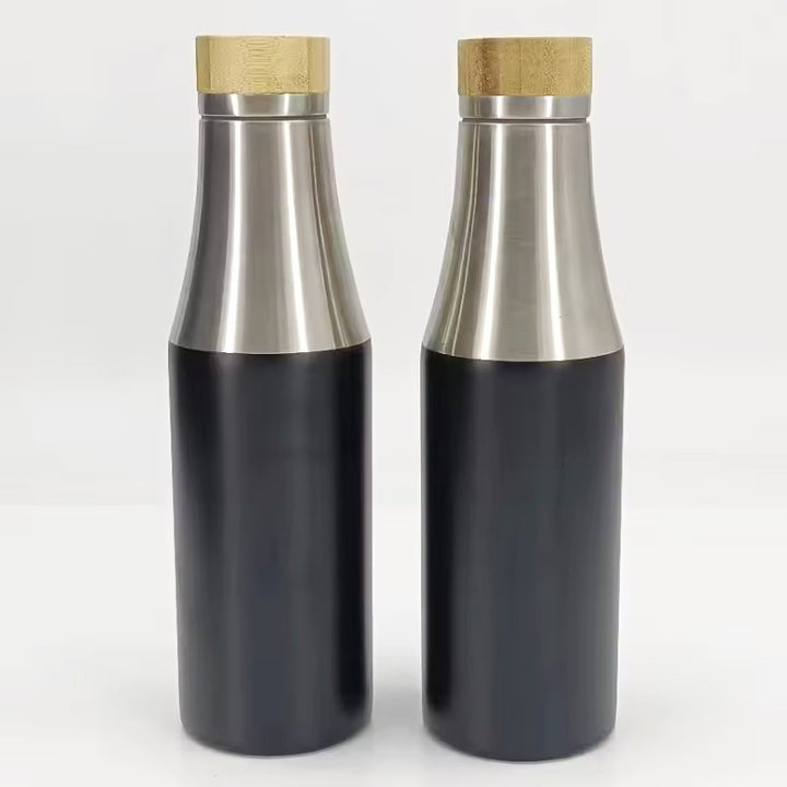 Women double-walled stainless steel drinking bottle with bamboo lid Bowlift