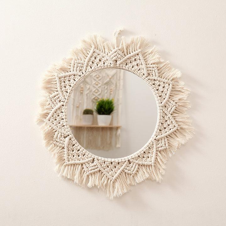 Macrame Decorative Round Wall Mirror Bowlift