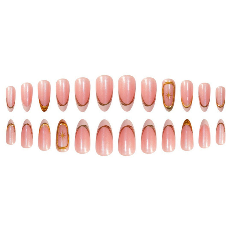 Premium Glittering French Tip Press-On Nails with Gold Accents Bowlift