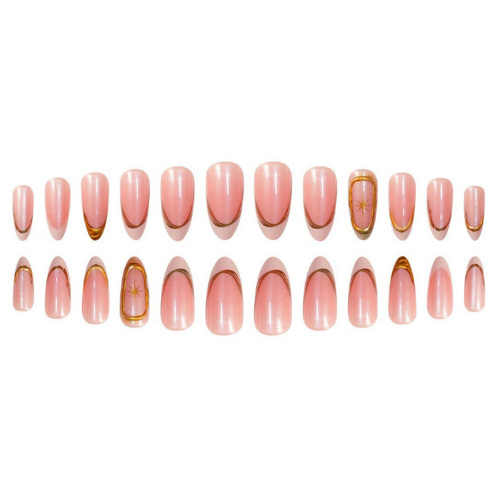 Premium Glittering French Tip Press-On Nails with Gold Accents Bowlift