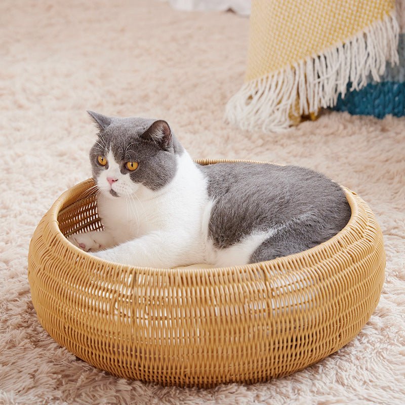 Cat bed with round rattan decoration Bowlift