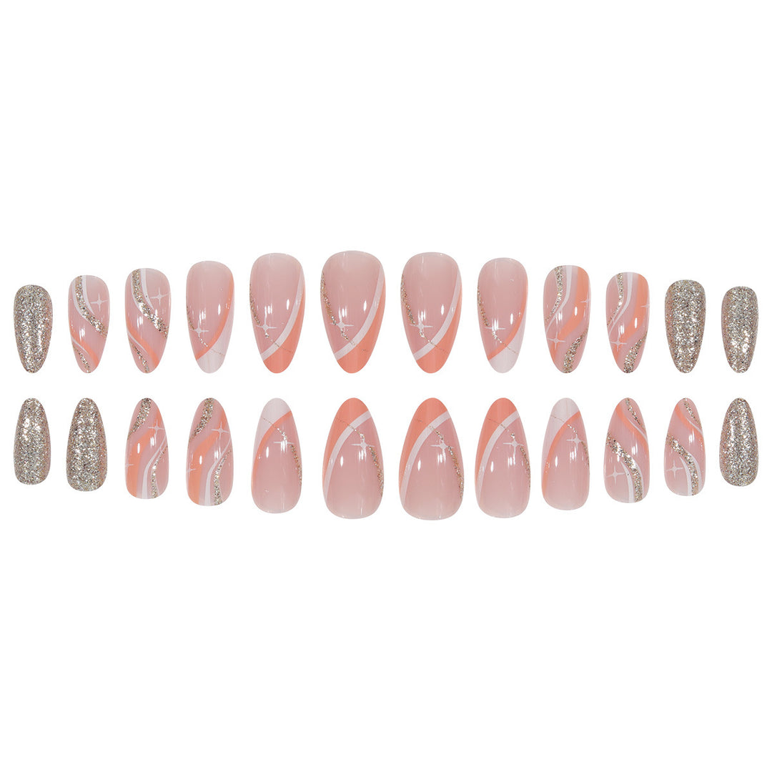 Elegant Stiletto Press-On Nails with Glitter and Artistic Design Bowlift