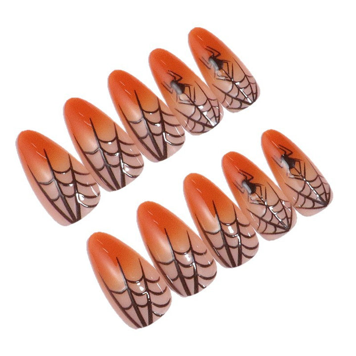 Halloween Themed Stiletto Press-On Nails with Spider Web Design Bowlift
