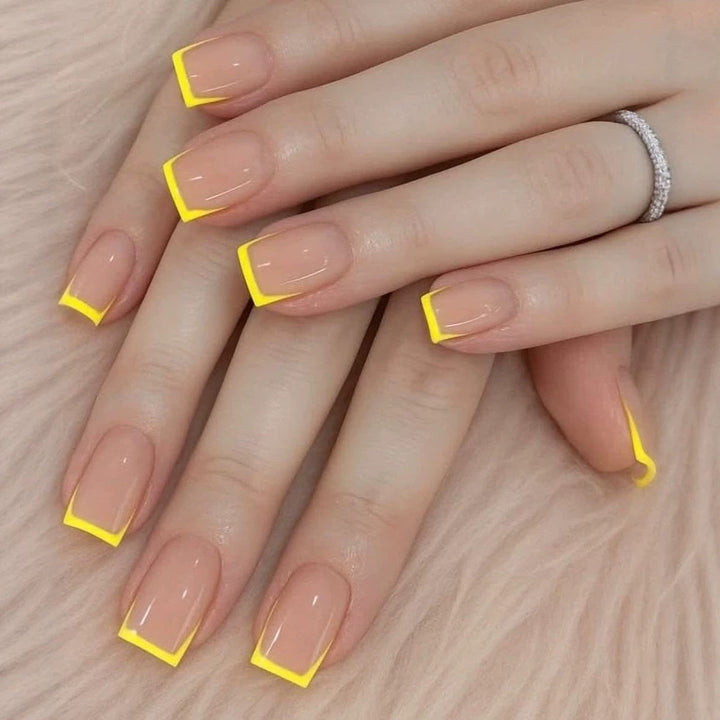 Nail set with modern French tips and striking neon accents Bowlift
