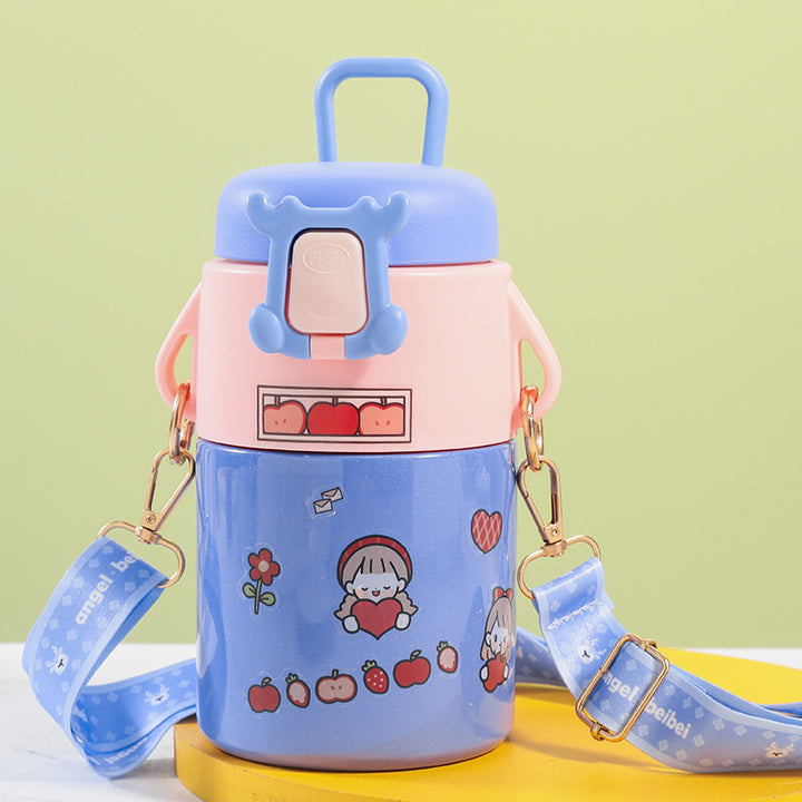 Insulated drinking bottle with practical carrying strap and playful design Bowlift