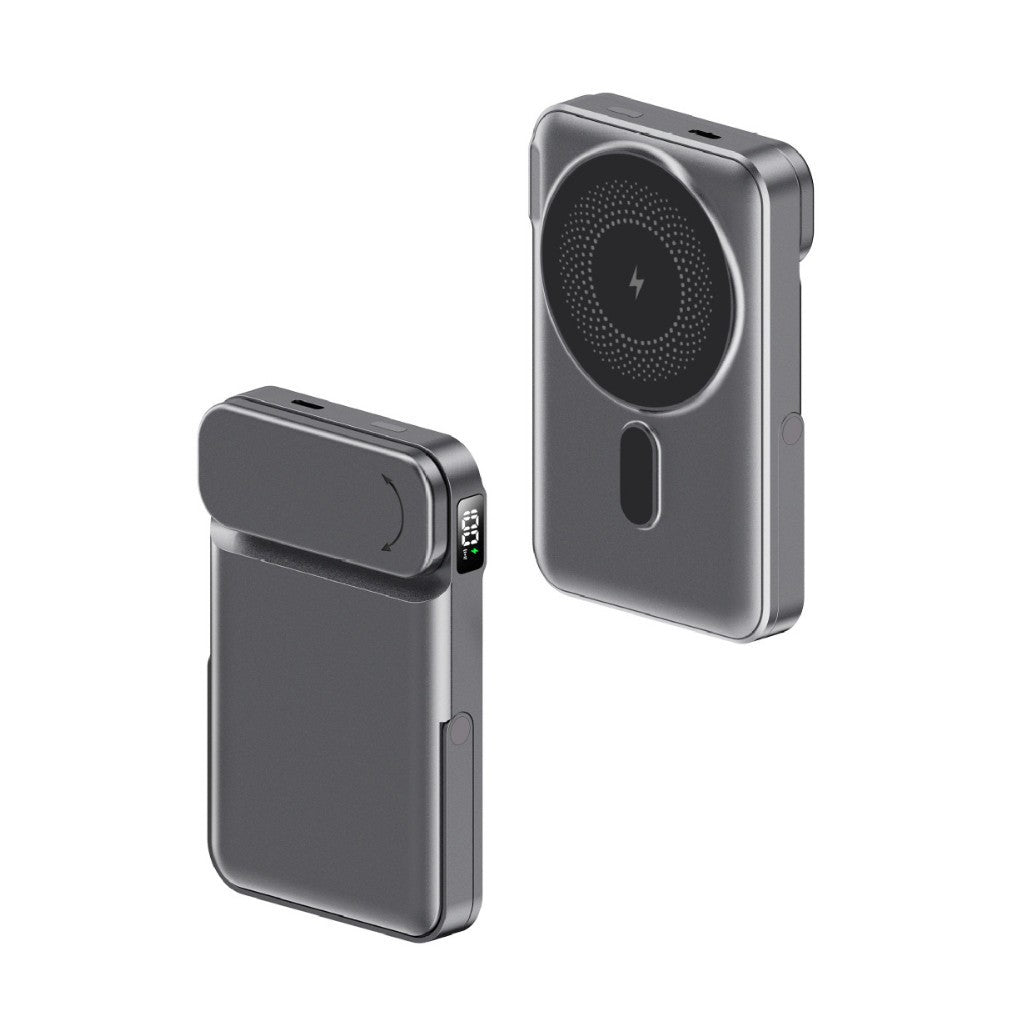 Portable power bank with integrated stand function and digital charging status display Bowlift