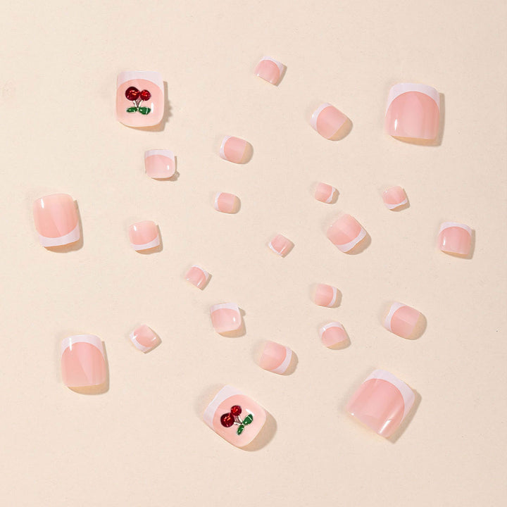 Artistic Cherry French Tip Nail Art Bowlift