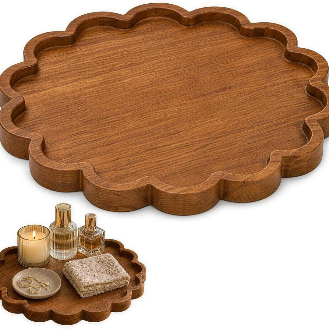 Decorative Scalloped Wooden Serving Tray Bowlift