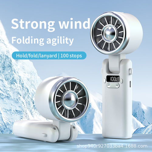 Unisex nan foldable high-power handheld rechargeable fan with digital battery indicator and adjustable swivel head Bowlift