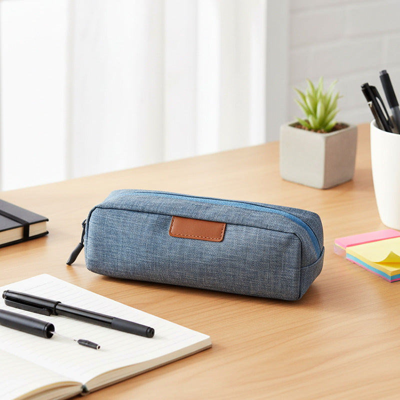 Rectangular Canvas Travel Organizer Pouch with Leather Patch Bowlift