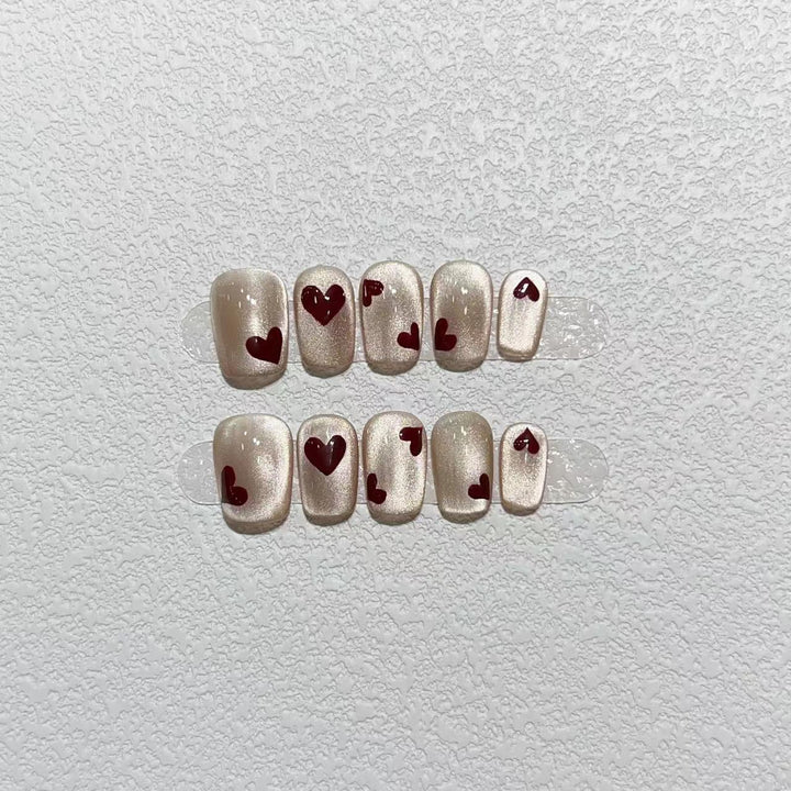 Heart-Patterned Press-On Nail Art Set Bowlift