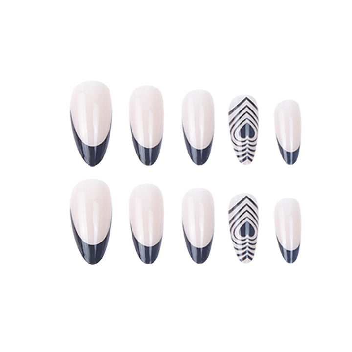 Stylish Stiletto Press-On Nails with Heart and Geometric Designs Bowlift