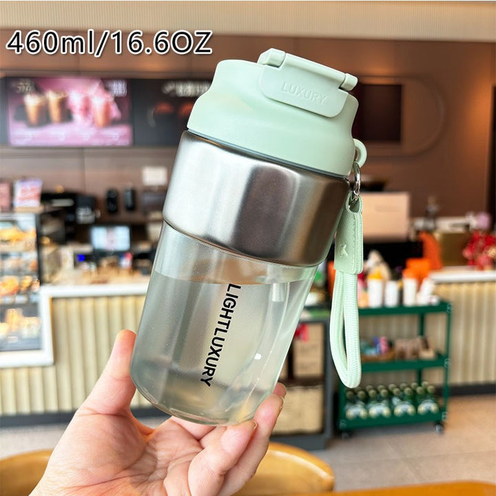Women insulated drinking bottle with non-slip silicone ring and integrated straw Bowlift