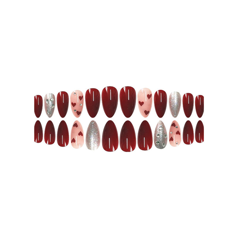 Romantic Heart-Themed Press-On Nail Set Bowlift