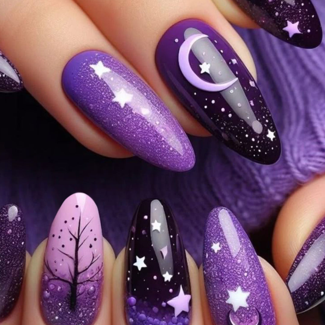 Cosmic-Themed Starry Night Nail Art Extensions Bowlift