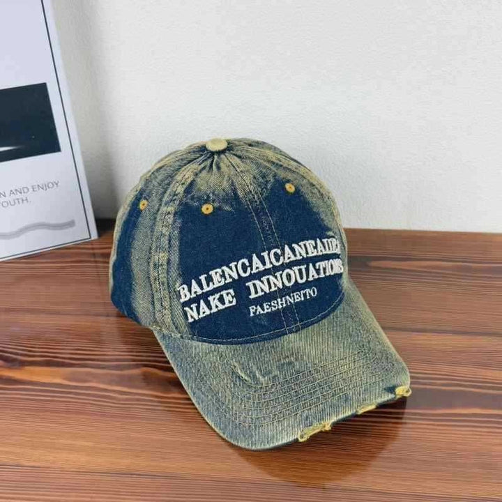 Unisex Vintage-Inspired Distressed Denim Baseball Cap Bowlift