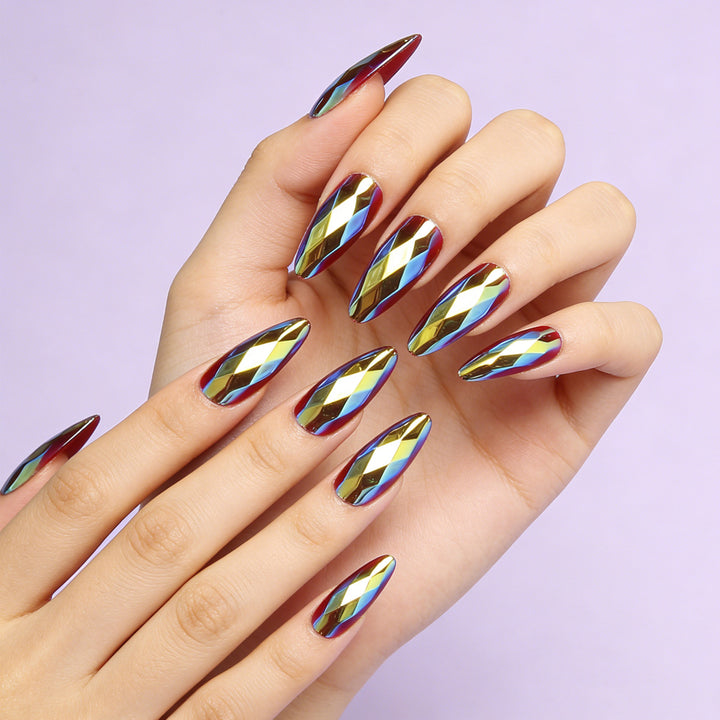 Diamond-Shaped Press-On Nail Set Bowlift