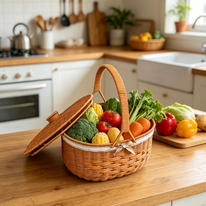 Elegant Woven Picnic Basket Bowlift