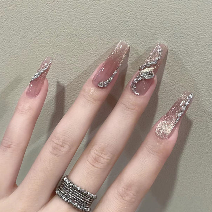 Glamorous Rhinestone-Embellished Pointed Press-On Nails Bowlift