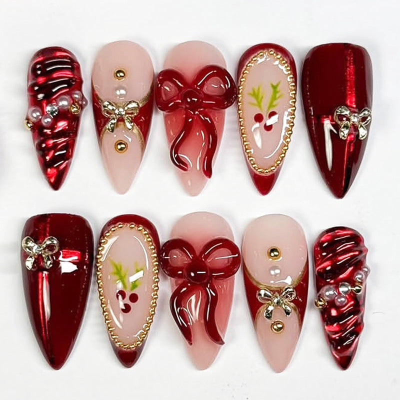 Decorative Press-On Nail Set with Holiday Designs Bowlift