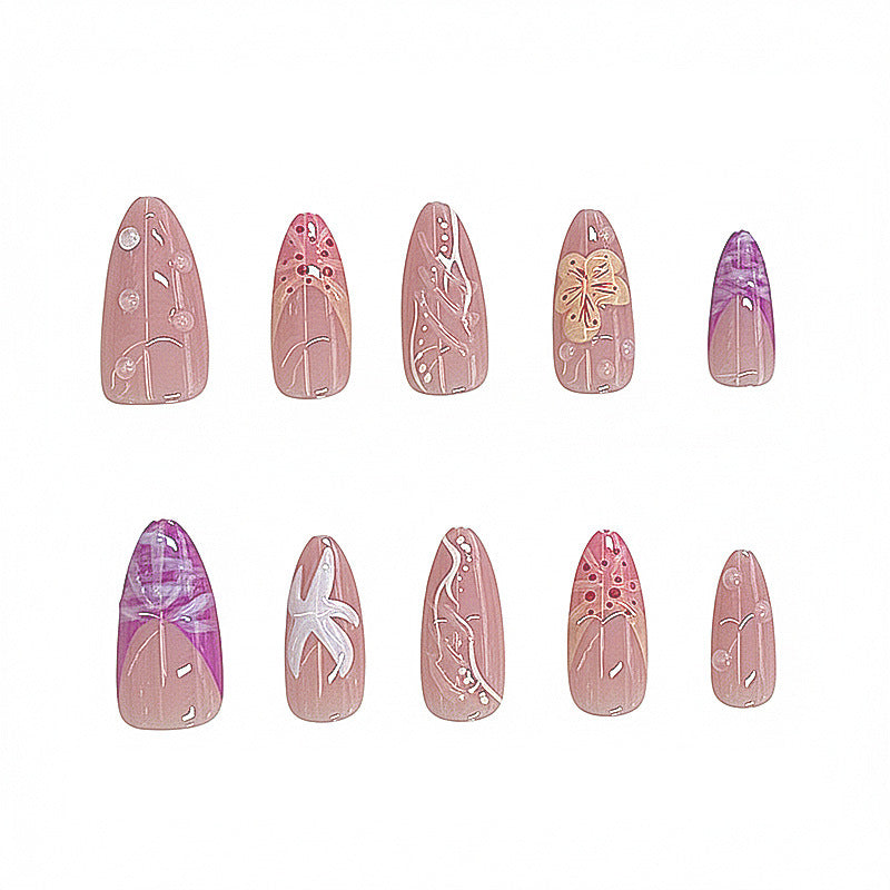 Artistic Floral Press-On Nail Design Bowlift