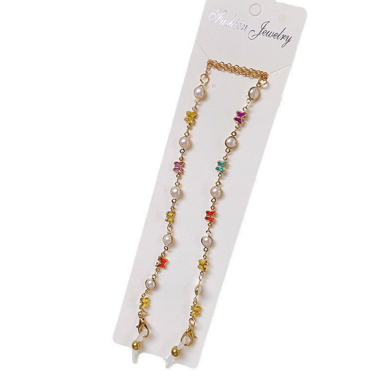 Stylized glasses holder chain with colorful crystals Bowlift