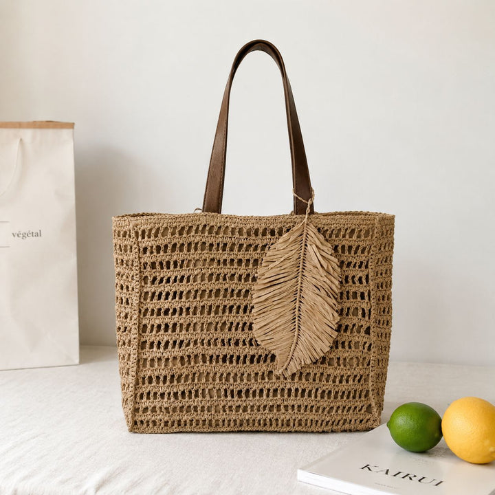 Macramé Beach Bag with Leather Accents Bowlift