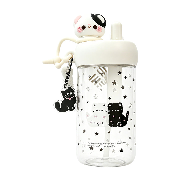 Ladies' water bottle with animal motifs and integrated straw Bowlift