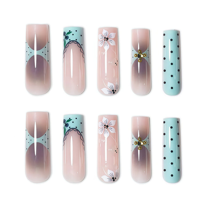 Elegant Floral Acrylic Nail Art Extensions Bowlift