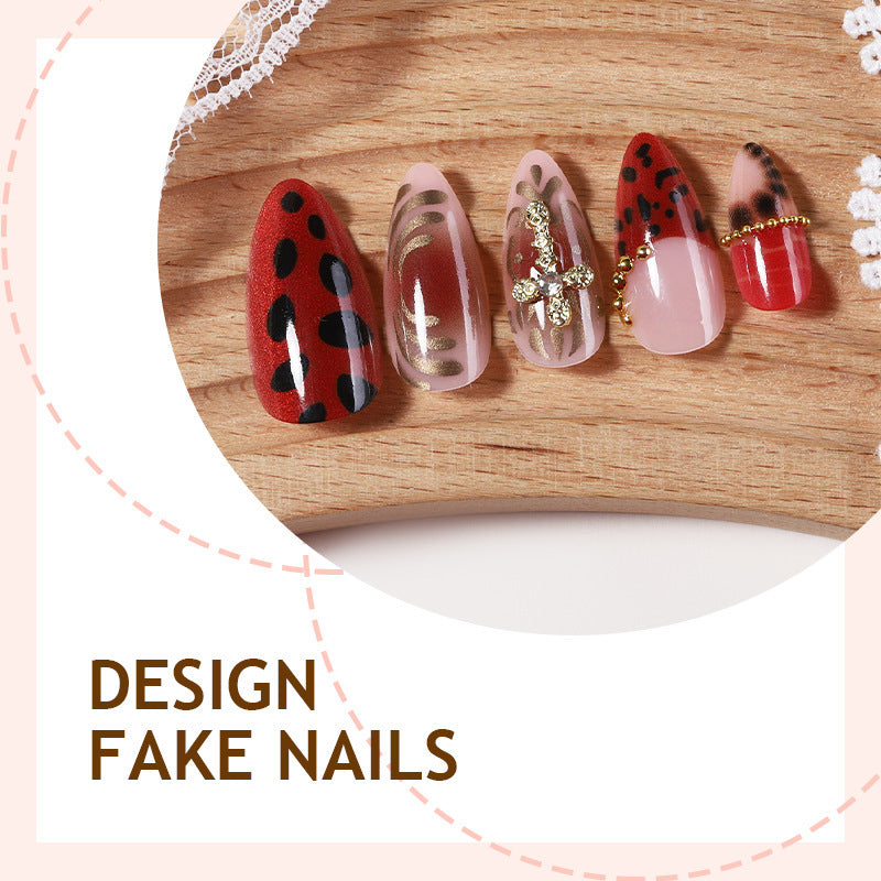 Artificial nail set with vibrant ladybug design and creative accents Bowlift