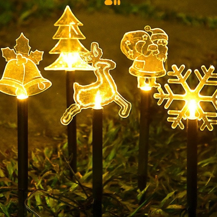 Acrylic Holiday Motif Solar Pathway Stake Lights With Warm LED And Ground Spike Bowlift