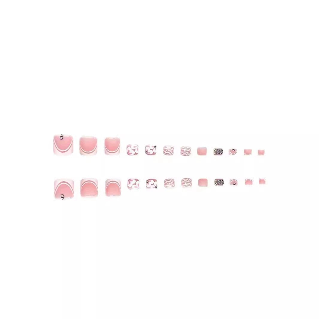 Decorative Press-On Nail Set with Rhinestone Accents Bowlift
