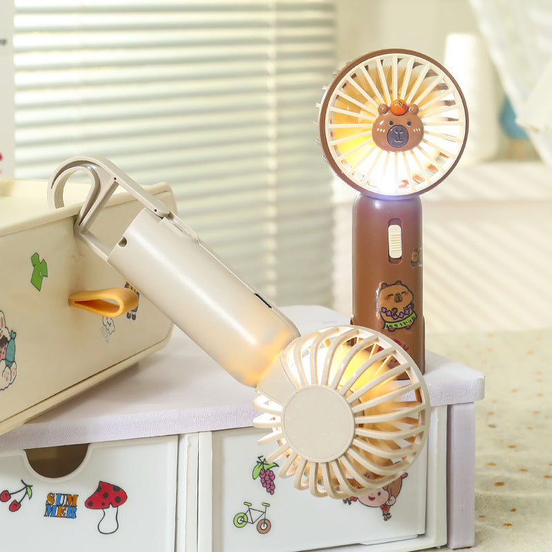 Women Portable Hand Fan with Cute Bear Design and LED Lighting Bowlift