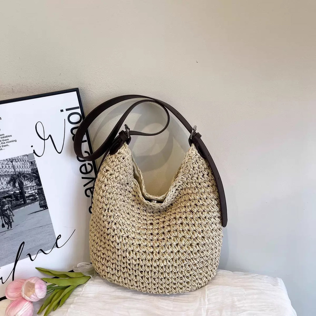 Handcrafted macrame shoulder bag with leather straps Bowlift