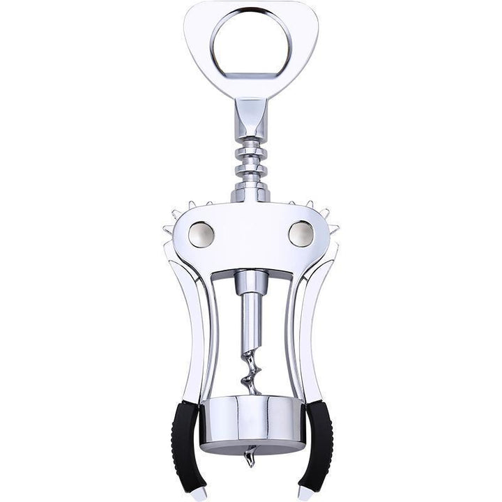 Winged corkscrew with integrated bottle opener and ergonomic rubberized lever handles Bowlift