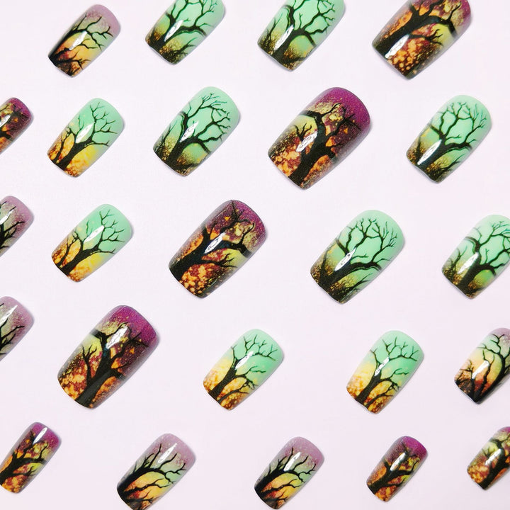 Artistic Ombre Tree-Themed Nail Art Bowlift