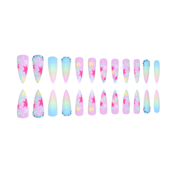 Floral Leaf-Designed Stiletto Press-On Nails Bowlift
