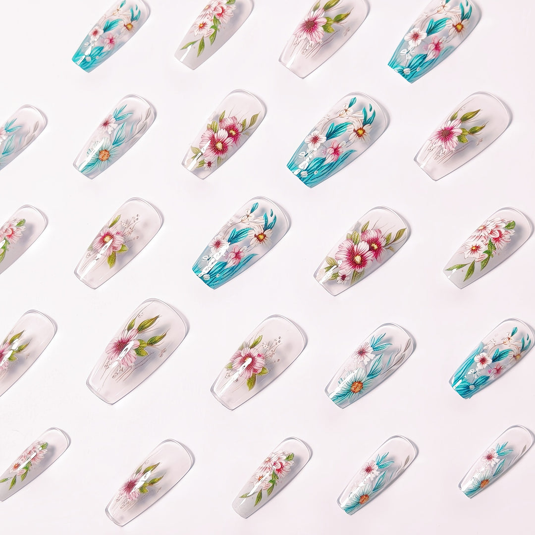 Floral Gel Nail Art Design Bowlift
