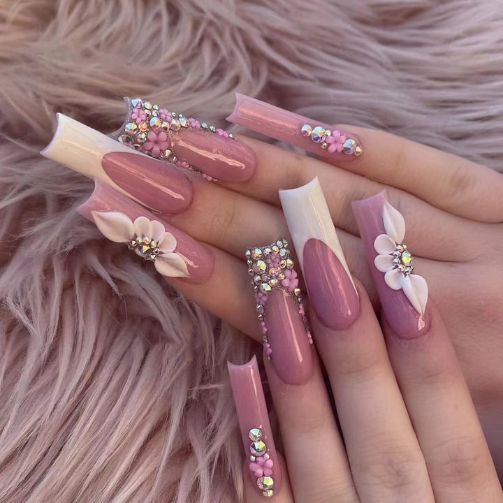 Decorative Floral Long Stiletto Nails Bowlift