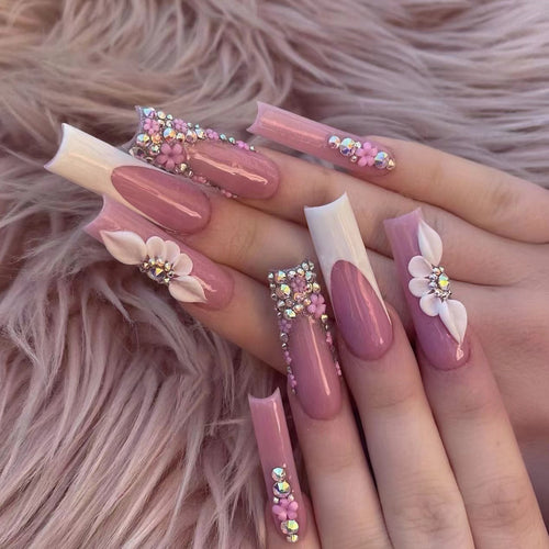 Decorative Floral Long Stiletto Nails Bowlift