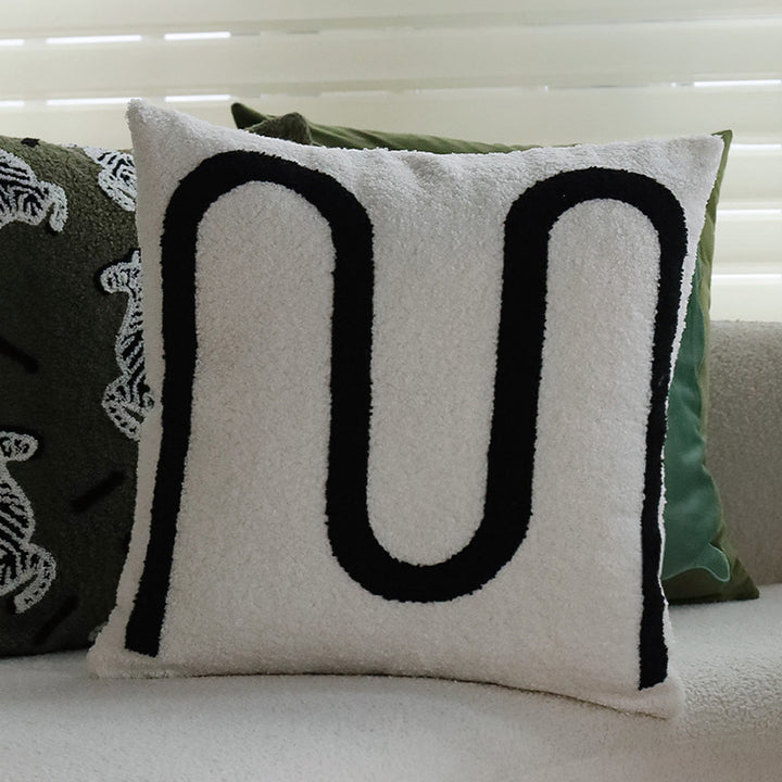 Square decorative cushion cover in teddy bouclé with raised zebra tuft appliqué Bowlift