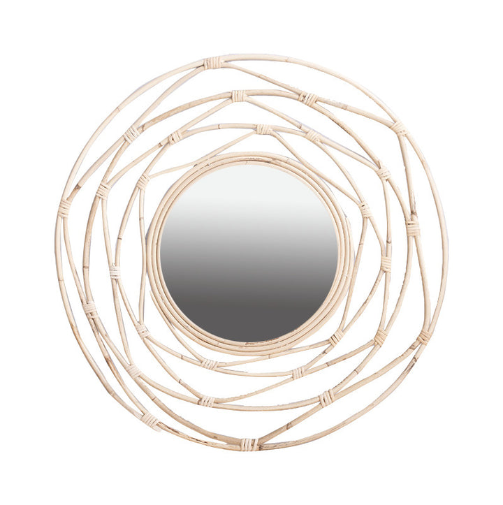 Round Wall Mirror with Rattan Design Bowlift