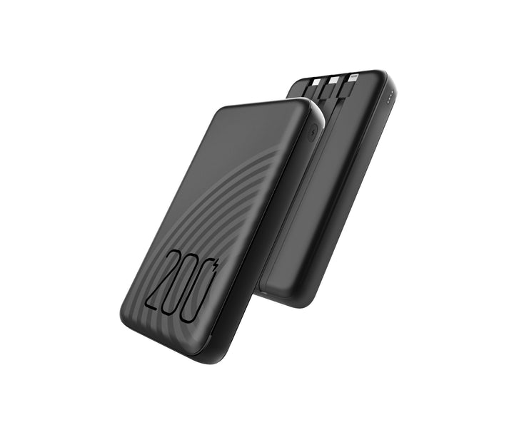 High-capacity wireless power bank with integrated retractable charging cables and LED battery indicators Bowlift